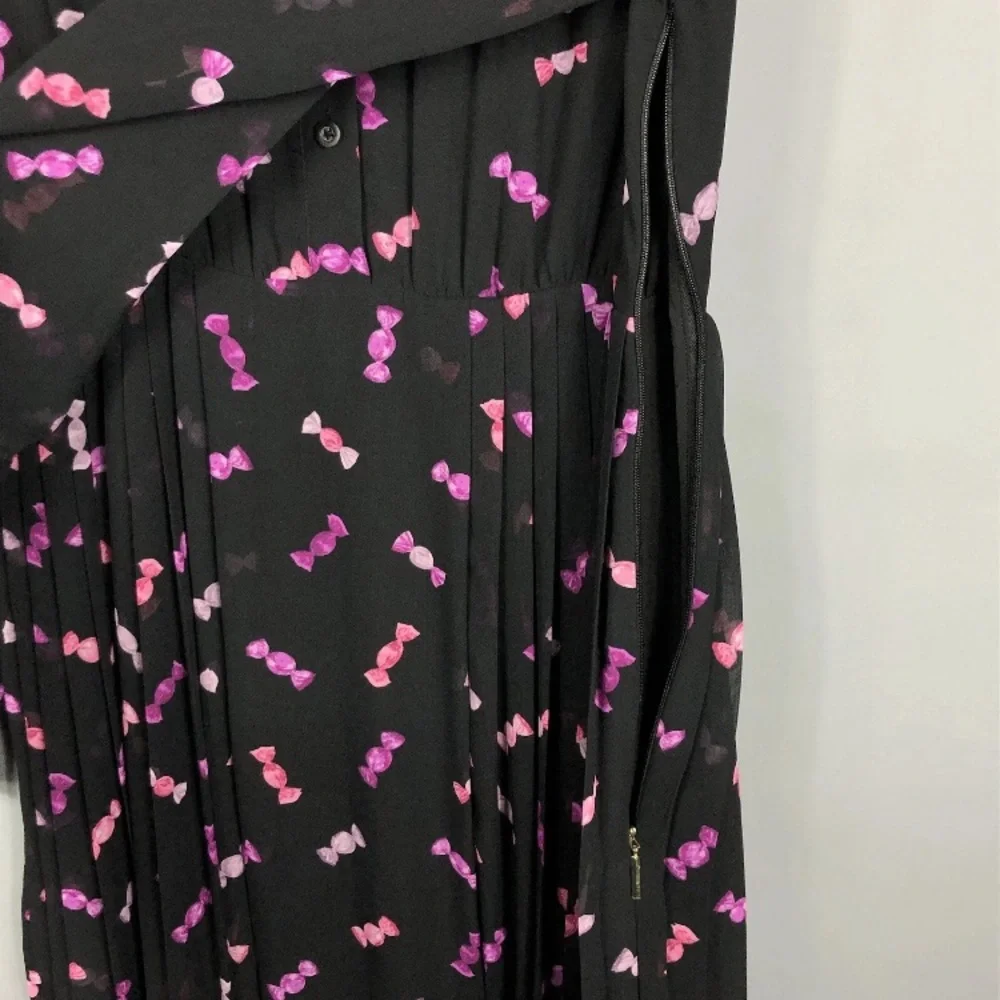 Kate Spade Sweets Candy Print Chiffon Shirt Dress SZ 6 Black Pink Purple Formal